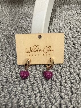 Gold Hoop Earrings with Pink Crystal Heart Drops